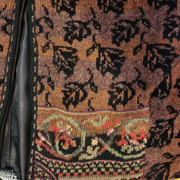 Icelandic Design Floral Fall Colors Wool Zip 90's Cardigan Sweater Jacket, Sz S - Picture 5 of 12